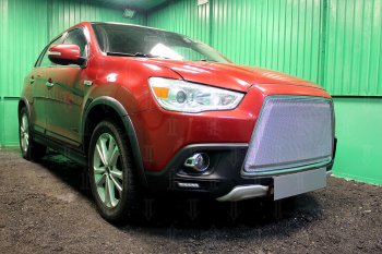 8 349 р. Защитная сетка в бампер (3D, ячейка 4х10 мм) Alfeco Премиум Mitsubishi ASX дорестайлинг (2010-2012) (Хром)  с доставкой в г. Тамбов. Увеличить фотографию 2