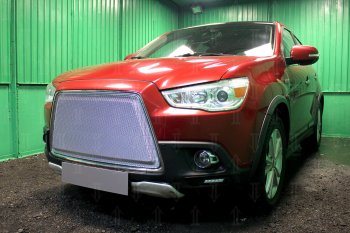 8 349 р. Защитная сетка в бампер (3D, ячейка 4х10 мм) Alfeco Премиум Mitsubishi ASX дорестайлинг (2010-2012) (Хром)  с доставкой в г. Тамбов. Увеличить фотографию 3