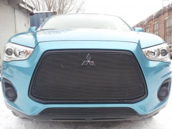 5 999 р. Защитная сетка в бампер (верх, ячейка 4х10 мм) Alfeco Премиум Mitsubishi ASX 1-ый рестайлинг (2013-2016) (Чёрная)  с доставкой в г. Тамбов. Увеличить фотографию 2