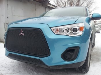 5 999 р. Защитная сетка в бампер (верх, ячейка 4х10 мм) Alfeco Премиум Mitsubishi ASX 1-ый рестайлинг (2013-2016) (Чёрная)  с доставкой в г. Тамбов. Увеличить фотографию 3