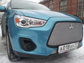 5 999 р. Защитная сетка в бампер (верх, ячейка 4х10 мм) Alfeco Премиум Mitsubishi ASX 1-ый рестайлинг (2013-2016) (Хром)  с доставкой в г. Тамбов. Увеличить фотографию 2