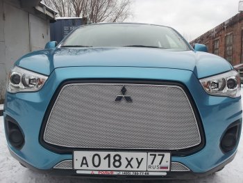 5 999 р. Защитная сетка в бампер (верх, ячейка 4х10 мм) Alfeco Премиум Mitsubishi ASX 1-ый рестайлинг (2013-2016) (Хром)  с доставкой в г. Тамбов. Увеличить фотографию 4