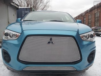 4 299 р. Защитная сетка в бампер (низ, ячейка 4х10 мм) Alfeco Премиум Mitsubishi ASX 1-ый рестайлинг (2013-2016) (Хром)  с доставкой в г. Тамбов. Увеличить фотографию 3