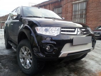 4 299 р. Защитная сетка в бампер (низ, ячейка 4х10 мм) Alfeco Премиум Mitsubishi L200 4  рестайлинг (2013-2016) (Хром)  с доставкой в г. Тамбов. Увеличить фотографию 4