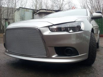 5 999 р. Защитная сетка в бампер (ячейка 3х7 мм) Alfeco Стандарт Mitsubishi Lancer 10 седан рестайлинг (2011-2017) (Хром)  с доставкой в г. Тамбов. Увеличить фотографию 2