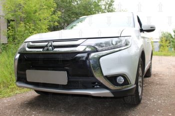 10 399 р. Защитная сетка в бампер (3 части, ячейка 4х10 мм) Alfeco Премиум Mitsubishi Outlander GF 2-ой рестайлинг (2015-2018) (Чёрная)  с доставкой в г. Тамбов. Увеличить фотографию 2