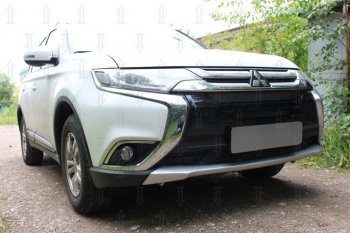 10 399 р. Защитная сетка в бампер (3 части, ячейка 4х10 мм) Alfeco Премиум Mitsubishi Outlander GF 2-ой рестайлинг (2015-2018) (Чёрная)  с доставкой в г. Тамбов. Увеличить фотографию 3