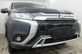 9 499 р. Защитная сетка в бампер (3 части, ячейка 4х10 мм) Alfeco Премиум Mitsubishi Outlander GF 3-ий рестайлинг (2018-2022) (Чёрная)  с доставкой в г. Тамбов. Увеличить фотографию 2