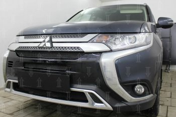 9 499 р. Защитная сетка в бампер (3 части, ячейка 4х10 мм) Alfeco Премиум Mitsubishi Outlander GF 3-ий рестайлинг (2018-2022) (Чёрная)  с доставкой в г. Тамбов. Увеличить фотографию 4