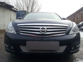 Защитная сетка в бампер (низ, ячейка 4х10 мм) Стрелка11 Премиум Nissan Teana 2 J32 рестайлинг (2011-2014)  (Хром)