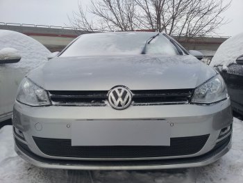 Защитная сетка в бампер (низ, ячейка 4х10 мм) Стрелка11 Премиум Volkswagen Golf 7 дорестайлинг, хэтчбэк 5 дв. (2012-2017)  (Чёрная)