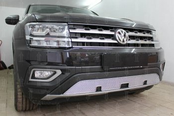 4 649 р. Защитная сетка в бампер (низ, ячейка 4х10 мм) Стрелка11 Премиум Volkswagen Teramont CA1 дорестайлинг (2016-2020) (Хром)  с доставкой в г. Тамбов. Увеличить фотографию 2