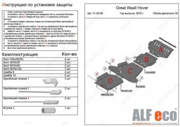 Защита картера двигателя, редуктора переднего моста, КПП и РК (4 части, V-2,0) Alfeco Haval (Хавал) H5 (Н5) (2020-2023) рестайлинг