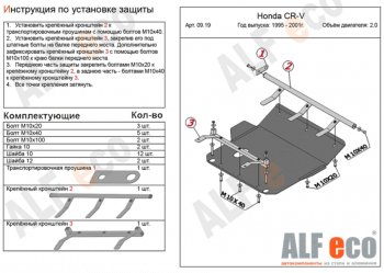 4 799 р. Защита картера двигателя и КПП (V-2,0) ALFECO Honda CR-V RD1,RD2,RD3  дорестайлинг (1995-1998) (Сталь 2 мм)  с доставкой в г. Тамбов. Увеличить фотографию 1