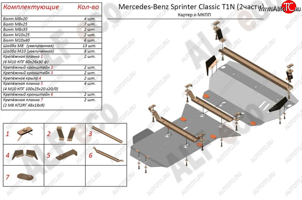 15 899 р. Защита картера двигателя и МКПП (V-2,1 CDI, 2 части) ALFECO Mercedes-Benz Sprinter W906 рестайлинг (2014-2018) (Алюминий 3 мм)  с доставкой в г. Тамбов