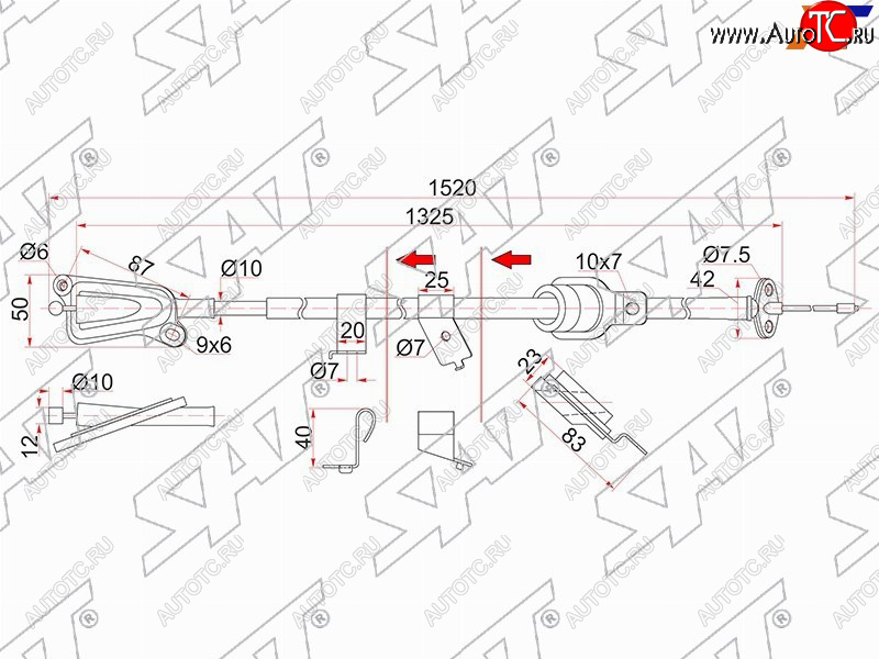 1 499 р. Трос ручника RH 2WD SAT  Nissan Wingroad  2 Y11 (1999-2005) дорестайлинг универсал, рестайлинг универсал (-Antiskid)  с доставкой в г. Тамбов