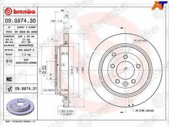 5 999 р. Задний тормозной диск (вентилируемый, d 325) BREMBO дизель  Land Rover Discovery  3 L319 - Range Rover Sport  1 L320  с доставкой в г. Тамбов. Увеличить фотографию 1