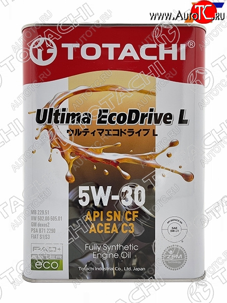 4 099 р. Масло моторное синтетическое TOTACHI Ultima Ecodrive L 5W-30 SNCF, C3 4л TOTACHI 12104  с доставкой в г. Тамбов