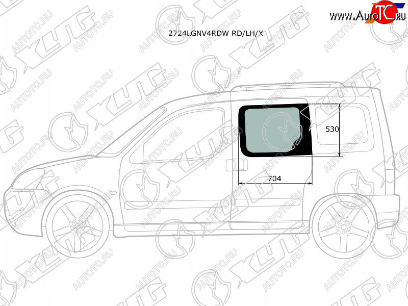 1 559 р. Стекло боковое опускное (Сзади Слева Цвет зеленый) Citroen Berlingo 96-12  Peugeot Partner 96-12 XYG 2724LGNV4RDW RD/LH/X  с доставкой в г. Тамбов