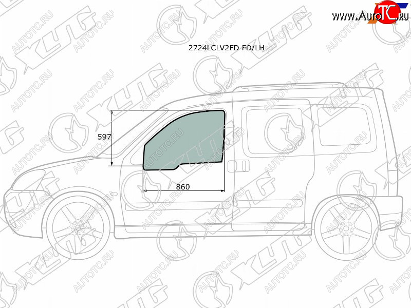 2 699 р. Стекло боковое опускное (Спереди Слева Цвет зеленый) Citroen Berlingo 96-12  Peugeot Partner 96-1 XYG 2724LCLV2FD FD/LH  с доставкой в г. Тамбов