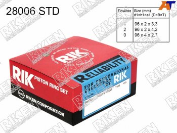 3 789 р. Кольца поршневые (комплект) STD TOYOTA DYNA 150TOYOACE G15HIACEHILUXLC7090 3L 96- RIKEN 28006 STD  с доставкой в г. Тамбов. Увеличить фотографию 1