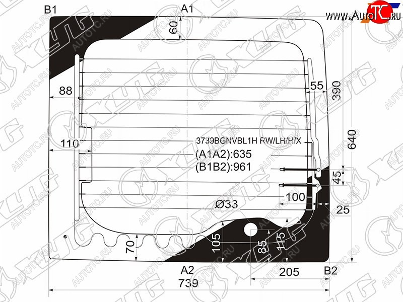 5 079 р. Стекло заднее (Цвет зеленый Обогрев) Ford Transit 00-14 XYG 3739BGNVBL1H RW/LH/H/X  с доставкой в г. Тамбов