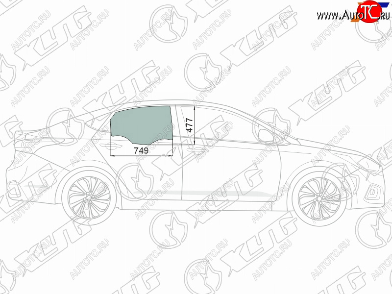 2 689 р. Стекло боковое опускное (Сзади Справа Цвет зеленый Крепления) Hyundai Solaris 17-20  Accent 17-2 XYG 4168RGNS4RD RD/RH  с доставкой в г. Тамбов