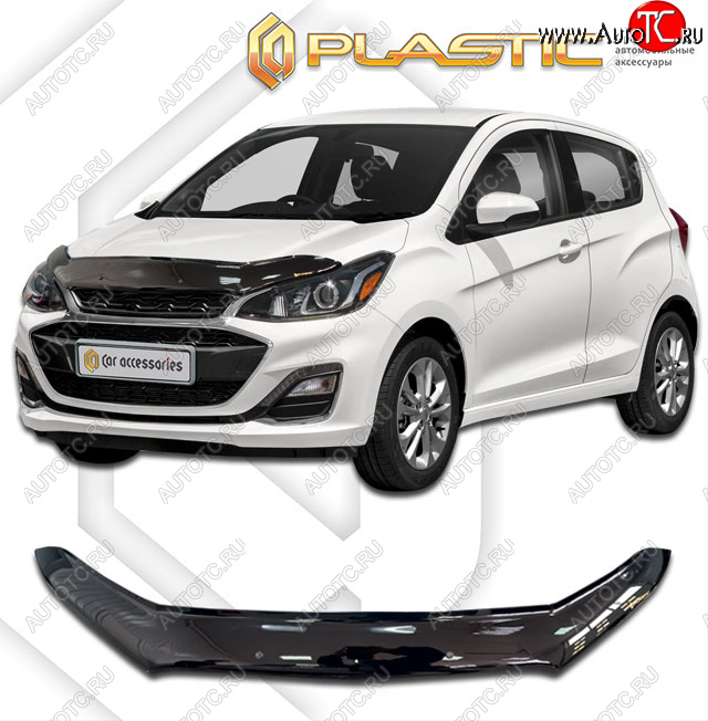 1 829 р. Дефлектор капота CA-Plastic  Chevrolet Spark  M300 (2016-2022) 1-ый рестайлинг, 2-ой рестайлинг (classic черный, без надписи)  с доставкой в г. Тамбов