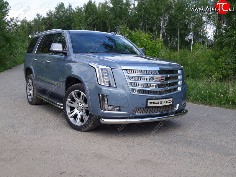 23 999 р. Защита переднего бампера нижняя 76,1 мм ТСС Тюнинг  Cadillac Escalade  GMTK2 джип 5 дв. (2015-2020) короткая база (нержавейка)  с доставкой в г. Тамбов