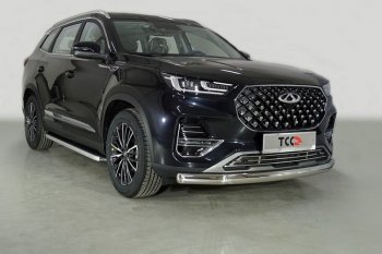 Защита переднего бампера нижняя овальная 75х42 мм ТСС Тюнинг Chery (Черри) Tiggo 8 PRO (Тиго) (2021-2024)  (нержавейка)