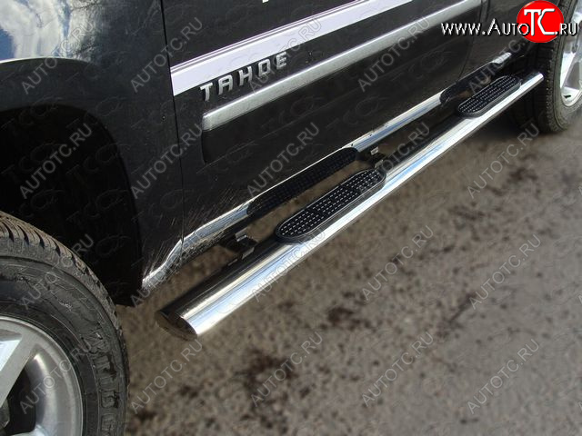 44 949 р. Пороги овальные с накладкой 120x60 мм ТСС Тюнинг  Chevrolet Tahoe  GMT900 (2006-2013) 5 дв. (серые)  с доставкой в г. Тамбов