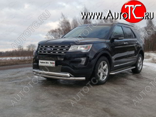 29 599 р. Защита передняя нижняя двойная 76,1*75 мм ТСС Тюнинг Ford Explorer U502 1-ый рестайлинг, 5 дв. (2015-2018) (нержавейка)  с доставкой в г. Тамбов