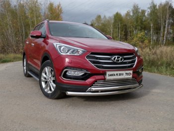 Защита переднего бампера нижняя двойная 60,3*50,8 мм Premium ТСС Тюнинг Hyundai Santa Fe DM рестайлинг (2015-2019) ()