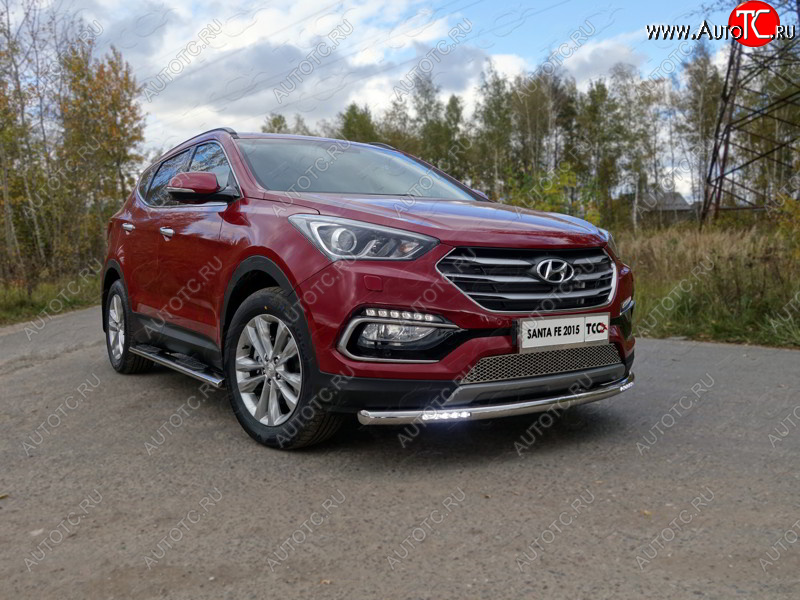 36 999 р. Защита переднего бампера нижняя с ДХО 60,3 мм ТСС Тюнинг  Hyundai Santa Fe  DM (2015-2019) рестайлинг (нержавейка)  с доставкой в г. Тамбов