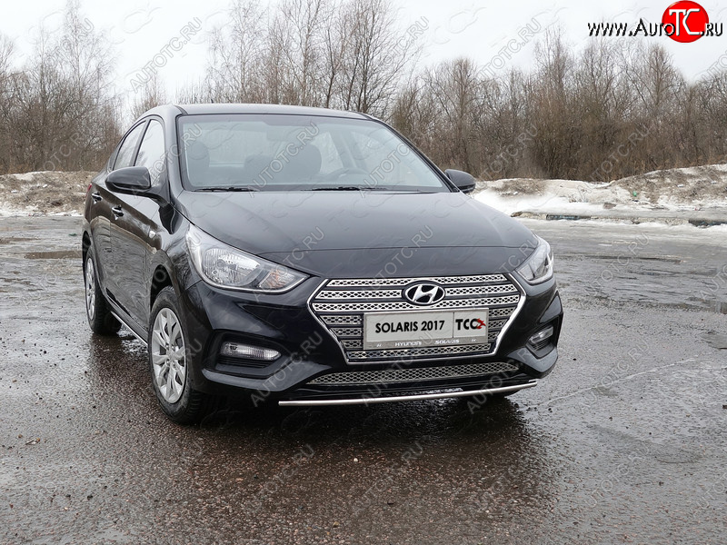 6 099 р. Защита переднего бампера нижняя 25 мм ТСС Тюнинг Hyundai Solaris HCR седан дорестайлинг (2017-2020) (нержавейка)  с доставкой в г. Тамбов