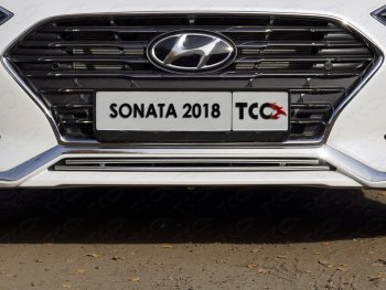 Нижняя декоративная вставка в бампер ТСС Тюнинг Hyundai Sonata  LF (2017-2019) рестайлинг (d 12 мм)