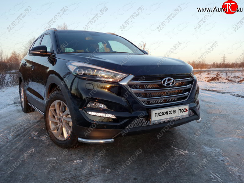 12 299 р. Защита переднего бампера уголки 42,4 мм ТСС тюнинг Hyundai Tucson TL дорестайлинг (2015-2018) (нержавейка)  с доставкой в г. Тамбов