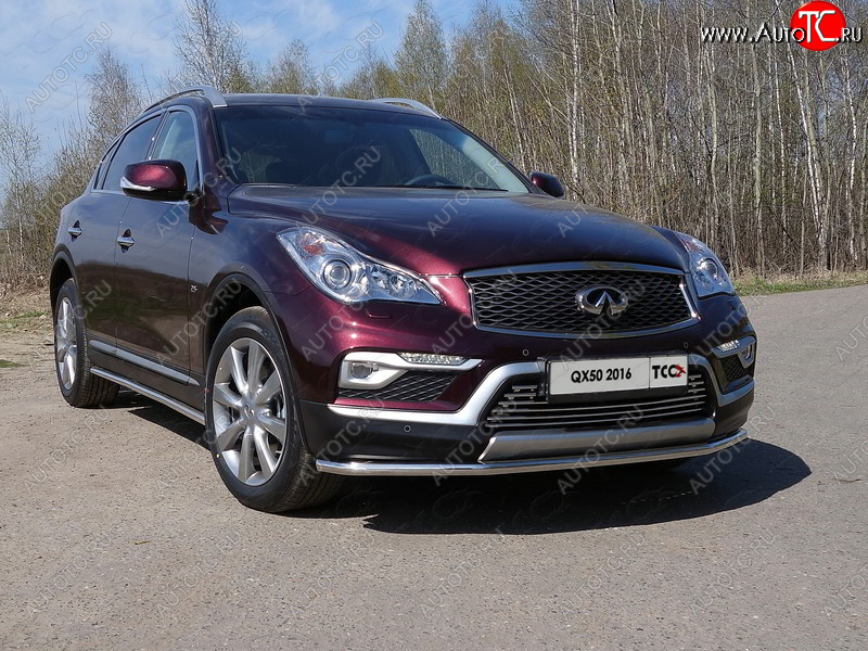 19 999 р. Защита переднего бампера нижняя d42,4 мм ТСС Тюнинг  INFINITI Qx50  J50 (2015-2018) рестайлинг (нержавейка)  с доставкой в г. Тамбов