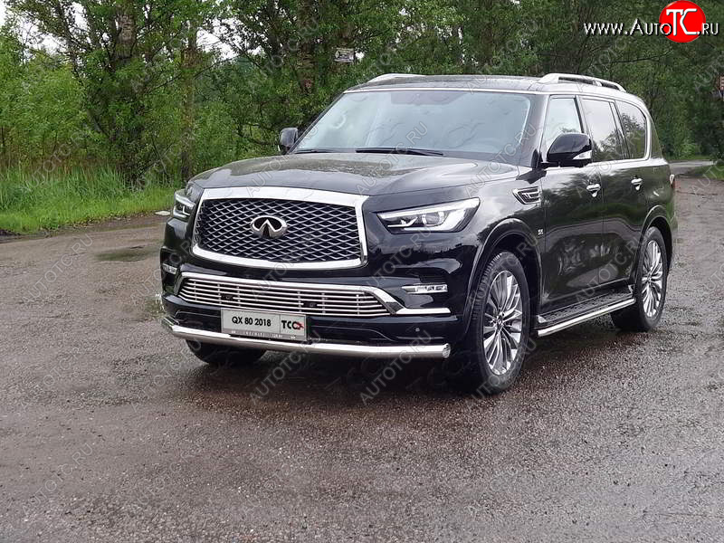 26 699 р. Защита переднего бампера нижняя d76,1 мм ТСС Тюнинг  INFINITI QX80  Z62 (2018-2024) 2-ой рестайлинг (нержавейка)  с доставкой в г. Тамбов