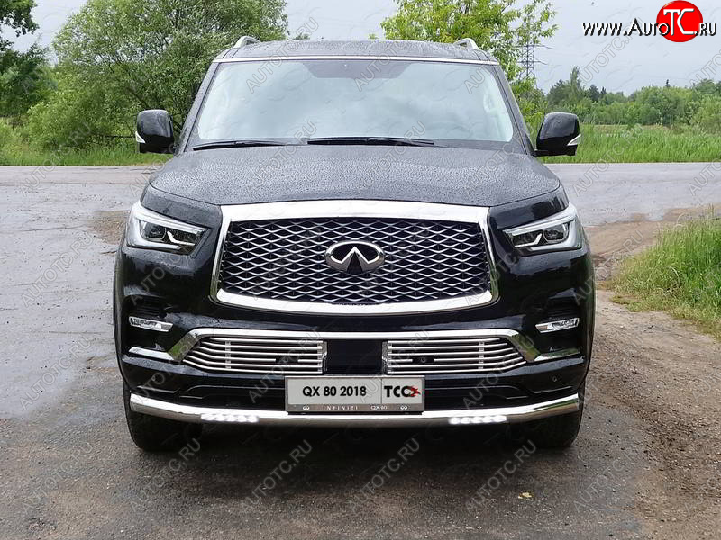 44 499 р. Защита переднего бампера нижняя с ДХО 76,1 мм ТСС Тюнинг  INFINITI QX80  Z62 (2018-2024) 2-ой рестайлинг (нержавейка)  с доставкой в г. Тамбов