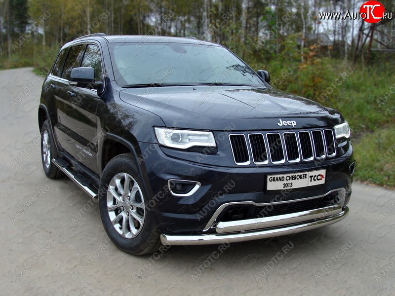 30 999 р. Защита передняя нижняя двойная 76,1*75 мм Тюнинг  Jeep Grand Cherokee  WK2 (2013-2018) 1-ый рестайлинг (нержавейка)  с доставкой в г. Тамбов