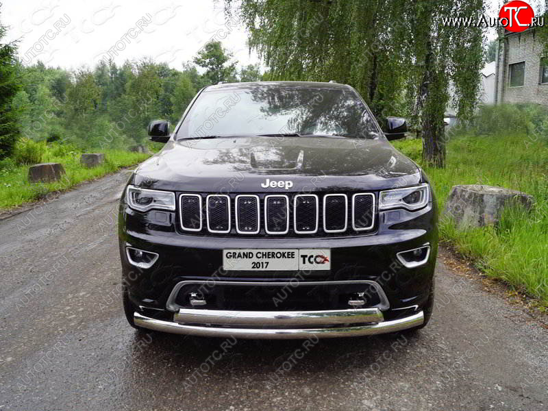 32 749 р. Защита передняя нижняя двойная 76,1*75 мм Тюнинг Jeep Grand Cherokee WK2 2-ой рестайлинг (2017-2022) (нержавейка)  с доставкой в г. Тамбов