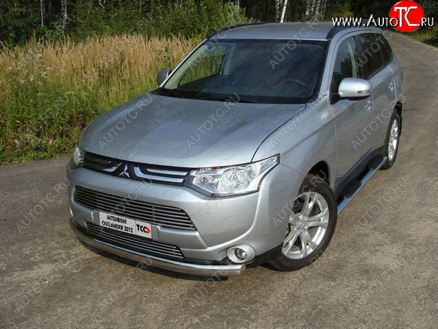 20 899 р. Защита переднего бампера нижняя овальная 75*42 мм ТСС Тюнинг Mitsubishi Outlander GF дорестайлинг (2012-2014) (нержавейка)  с доставкой в г. Тамбов