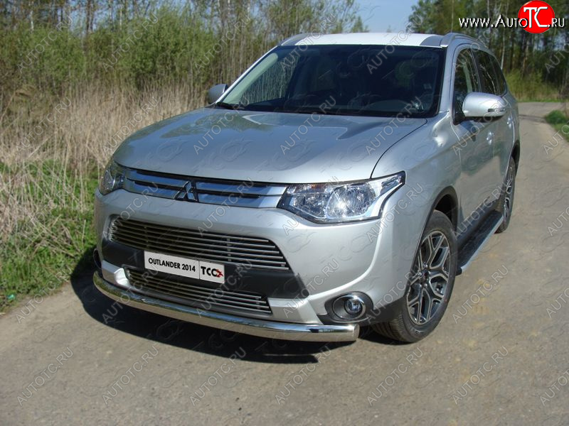 21 899 р. Защита переднего бампера нижняя овальная 75*42 мм ТСС Тюнинг  Mitsubishi Outlander  GF (2014-2016) 1-ый рестайлинг (нержавейка)  с доставкой в г. Тамбов