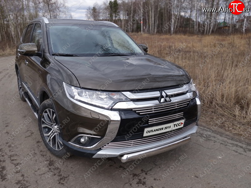 20 899 р. Защита переднего бампера нижняя овальная 75*42 мм ТСС Тюнинг Mitsubishi Outlander GF 2-ой рестайлинг (2015-2018) (нержавейка)  с доставкой в г. Тамбов