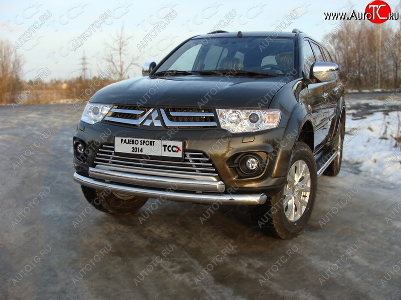 24 949 р. Защита передняя нижняя двойная 76,1*75 мм ТСС Тюнинг  Mitsubishi Pajero Sport  PB (2013-2017) рестайлинг (нержавейка)  с доставкой в г. Тамбов