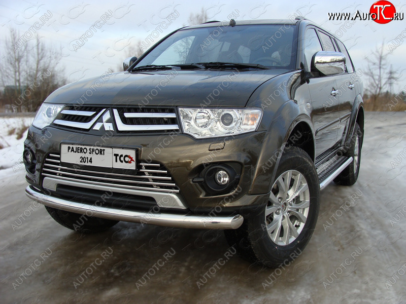 18 699 р. Защита переднего бампера нижняя 76,1 мм ТСС Тюнинг  Mitsubishi Pajero Sport  PB (2013-2017) рестайлинг (нержавейка)  с доставкой в г. Тамбов