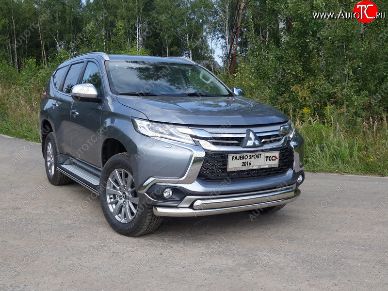 26 499 р. Защита передняя нижняя двойная 76,1*75 мм ТСС Тюнинг  Mitsubishi Pajero Sport  QE (2015-2021) дорестайлинг (нержавейка)  с доставкой в г. Тамбов