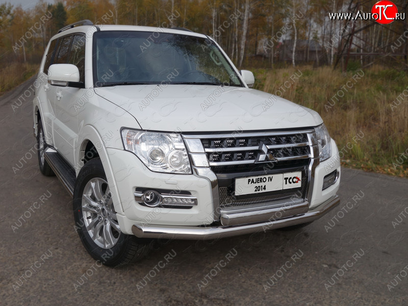 26 499 р. Защита передняя нижняя двойная 76,1*75 мм ТСС Тюнинг Mitsubishi Pajero 4 V90 2-ой рестайлинг (2014-2020) (нержавейка)  с доставкой в г. Тамбов