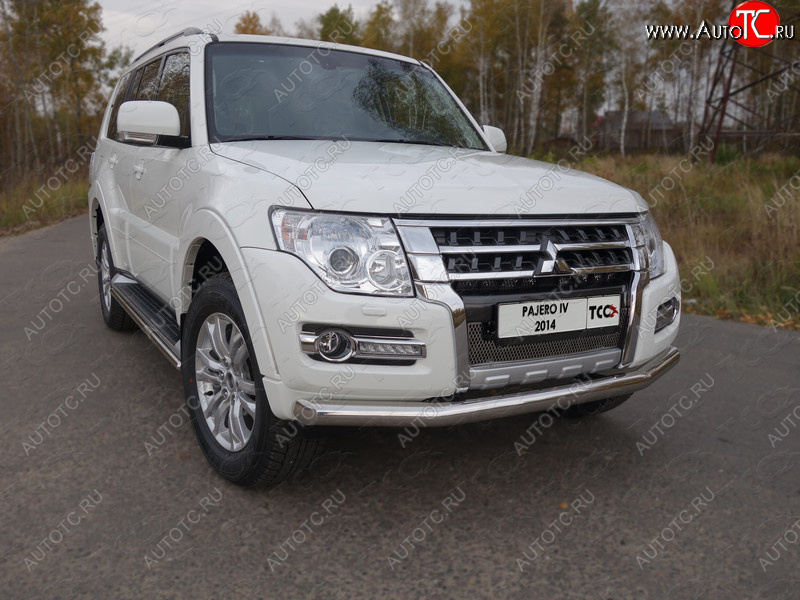 18 699 р. Защита переднего бампера нижняя 76,1 мм ТСС Тюнинг  Mitsubishi Pajero  4 V90 (2014-2020) 2-ой рестайлинг (нержавейка)  с доставкой в г. Тамбов